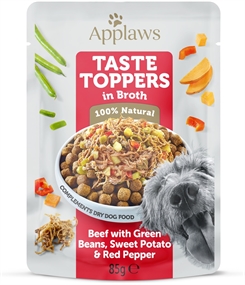 Applaws Dog Taste Toppers - Beef Pouch with Green Beans, Sweet Potato & Red Pepper in Broth 85g